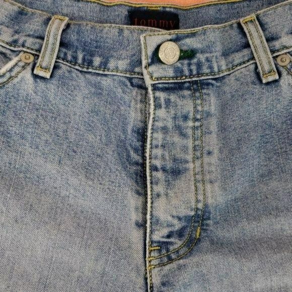 Tommy Jeans Jean Shorts Button Fly Cut Off Distressed Patchwork Size 11 - Picture 4 of 7